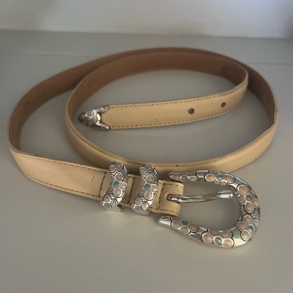 $20 XL Brighton Silver Cream Beige Nude Belt with Ornate Buckle FIRM PRICE - Picture 4 of 7